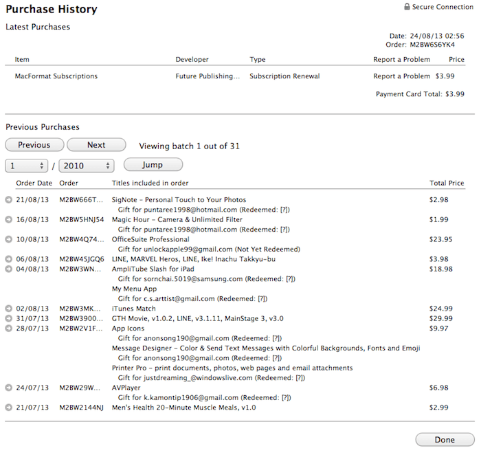 purchase history